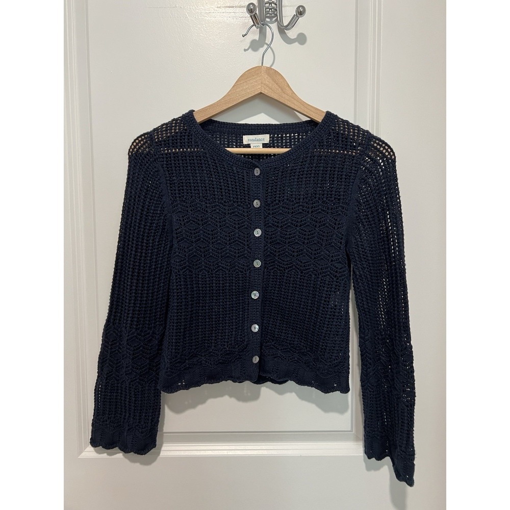 Sundance Open Knit Cardiganβ Navy Blue Size Petite XXS Beach Vacation Holiday